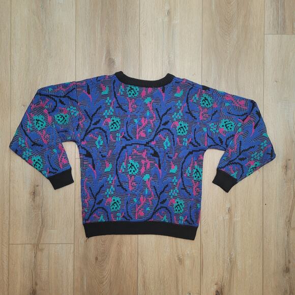 VTG 80s Bramble Lane Geometric Sweater Womens M Boxy Dropped Shoulder Acrylic - Picture 3 of 5